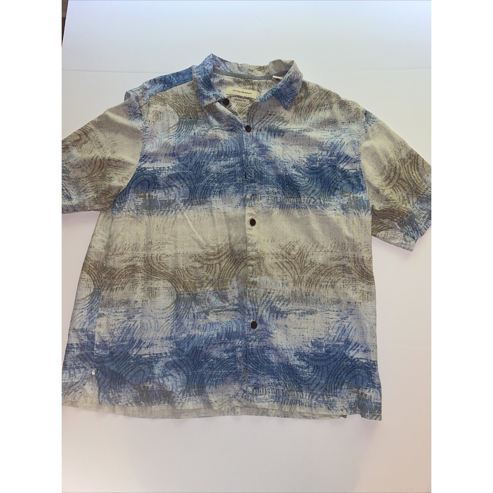 TOMMY BAHAMA 100% Silk Hawaiian Shirt All Over Print Tropical Original Fit XL